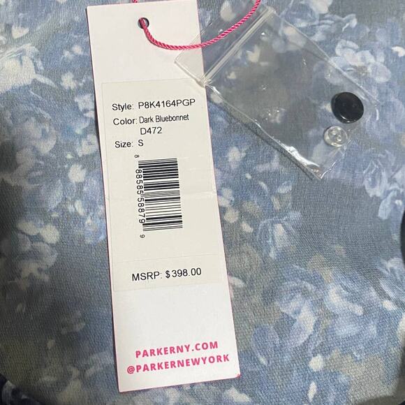 Parker Floral Dress Fit & Flare Faux Wrap Mini Dark Bluebonnet NEW Womens Small - Picture 5 of 8